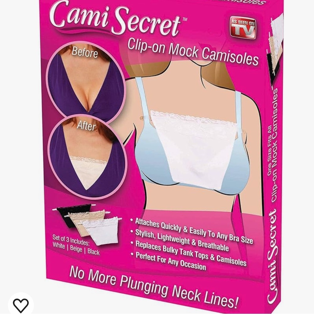 Women’s Cami Secret Lace Camisole, Bra Cleavage Privacy Cover, Adjustable, 3